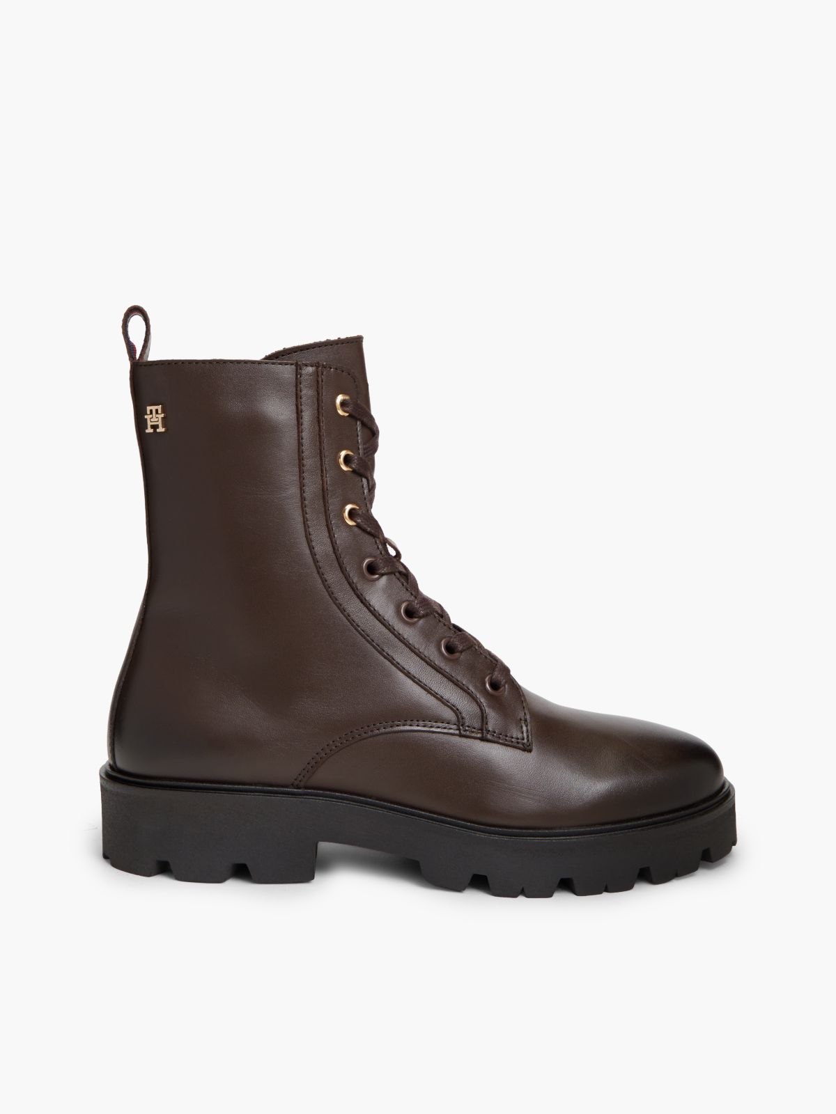 TH Monogram Leather Lace-Up Boots — Brown
