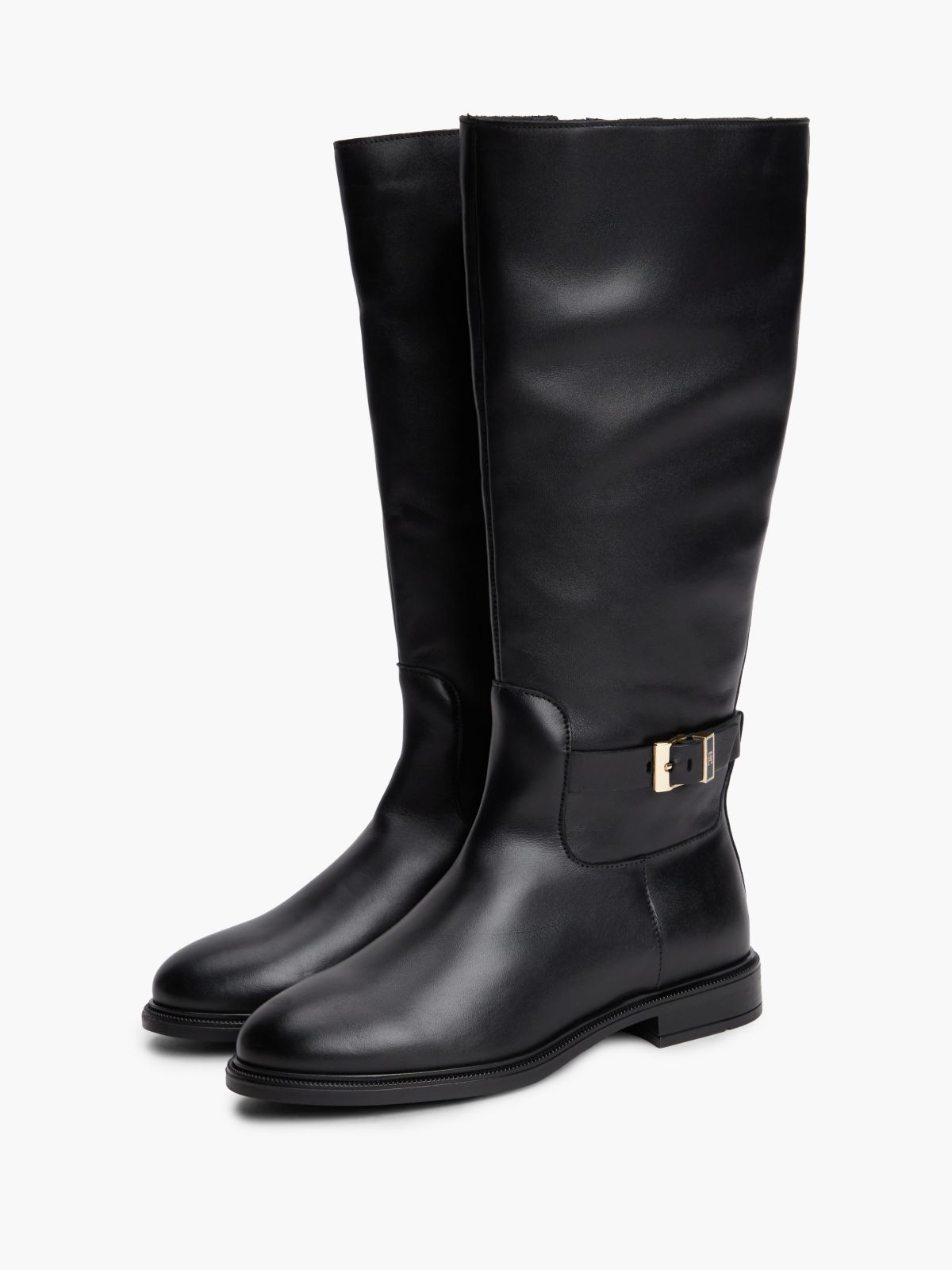 TH Monogram Buckle Leather Knee-High Boots — Black