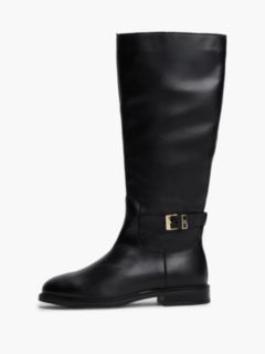 TH Monogram Buckle Leather Knee-High Boots — Black 7