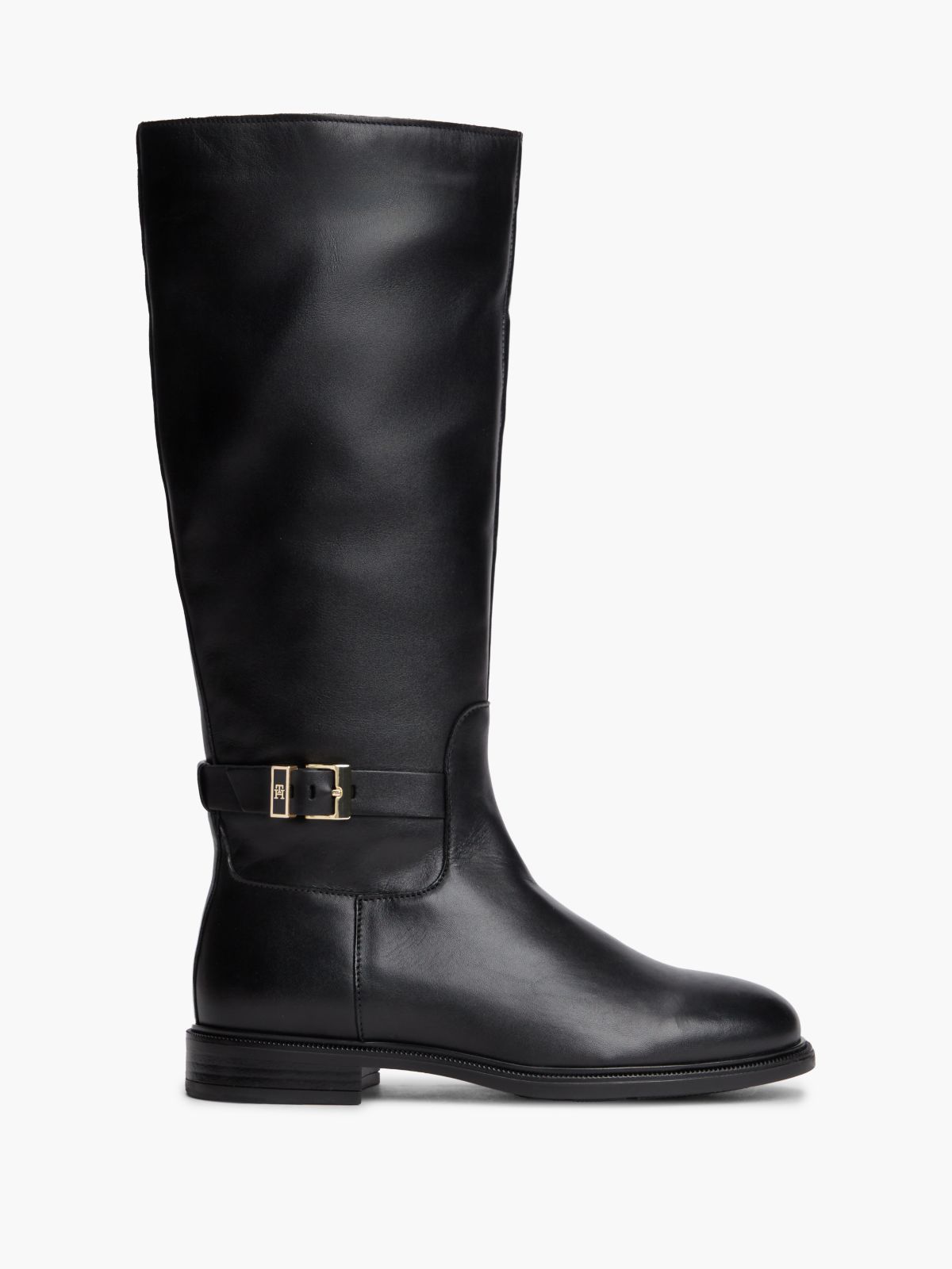 TH Monogram Buckle Leather Knee-High Boots — Black