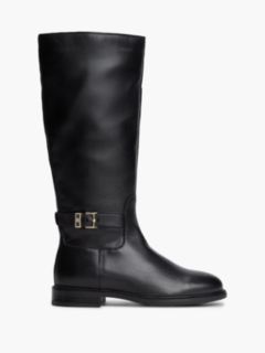TH Monogram Buckle Leather Knee-High Boots — Black 1