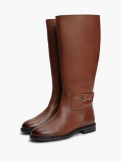 TH Monogram Buckle Leather Knee-High Boots — Brown 2