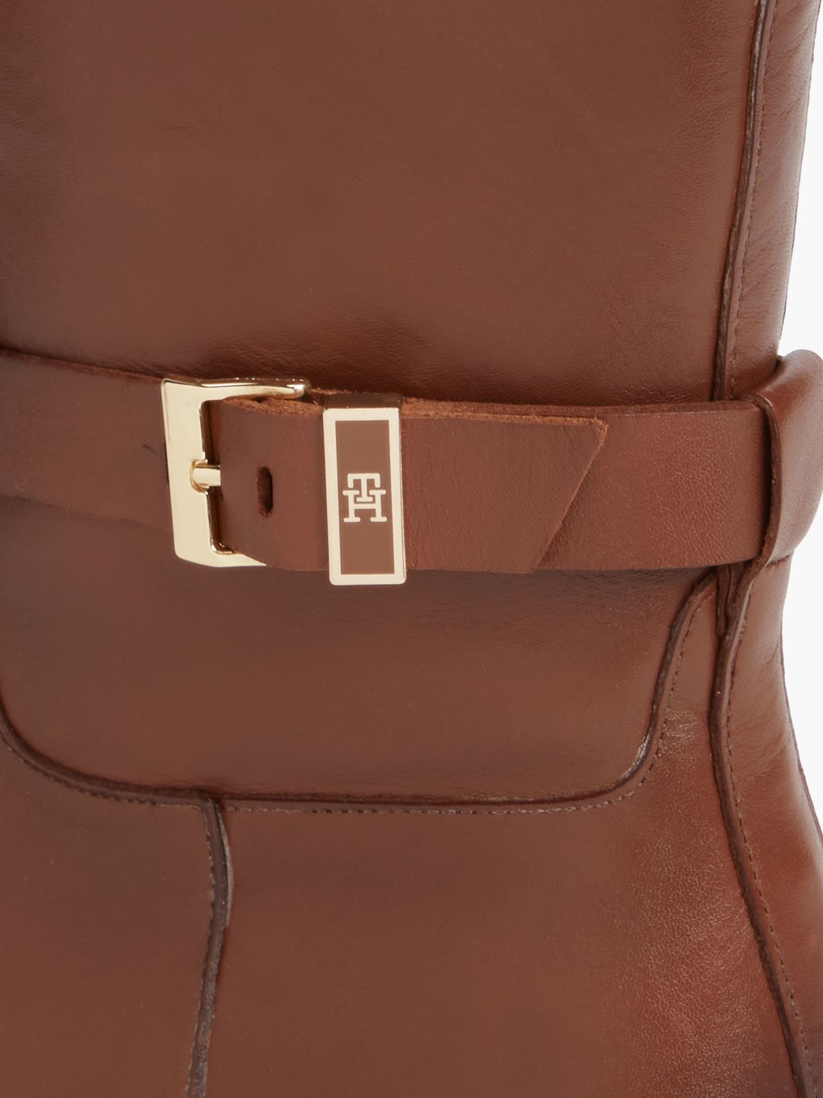 TH Monogram Buckle Leather Knee-High Boots — Brown