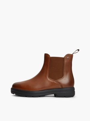 brown outdoor leather chelsea boots for women tommy hilfiger