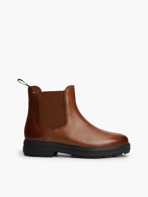 brown outdoor leather chelsea boots for women tommy hilfiger