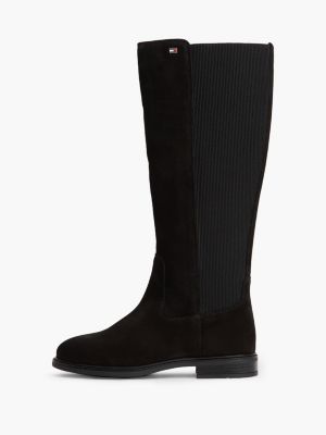 black enamel flag suede high chelsea boots for women tommy hilfiger