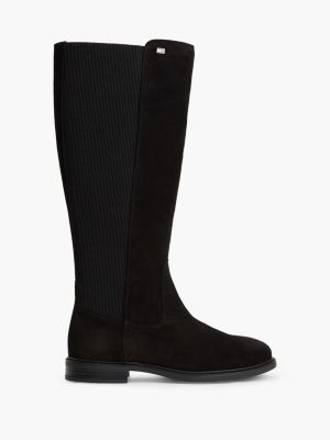 black enamel flag suede high chelsea boots for women tommy hilfiger