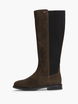 brown enamel flag suede high chelsea boots for women tommy hilfiger