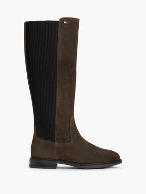 brown enamel flag suede high chelsea boots for women tommy hilfiger