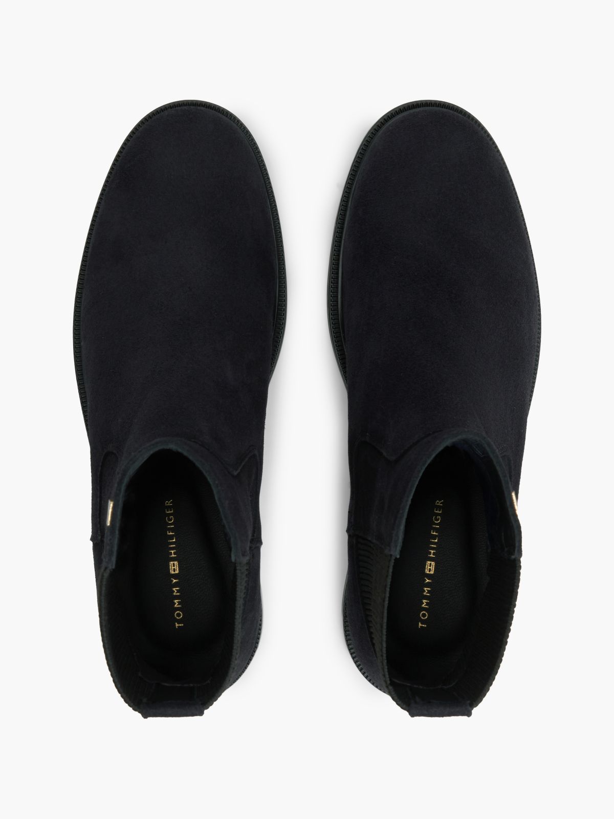 Suede Enamel Flag Chelsea Boots — Blue