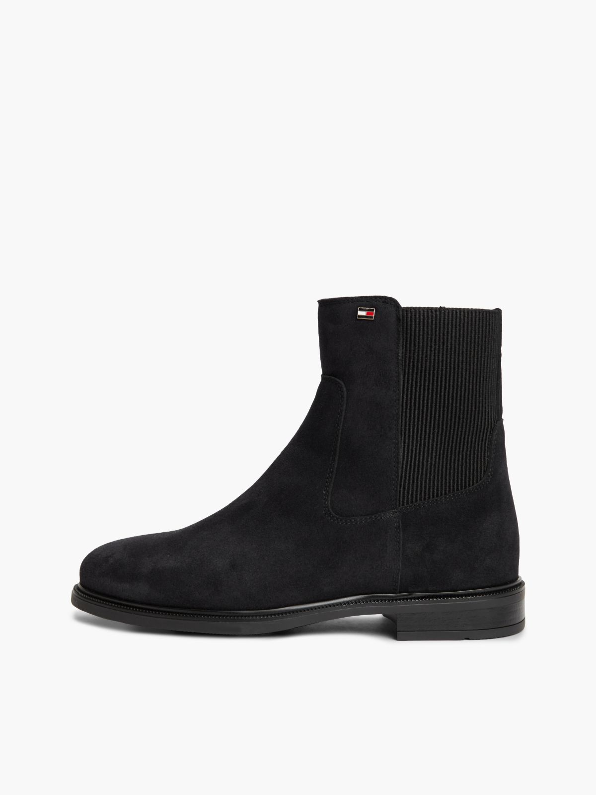 Suede Enamel Flag Chelsea Boots — Blue