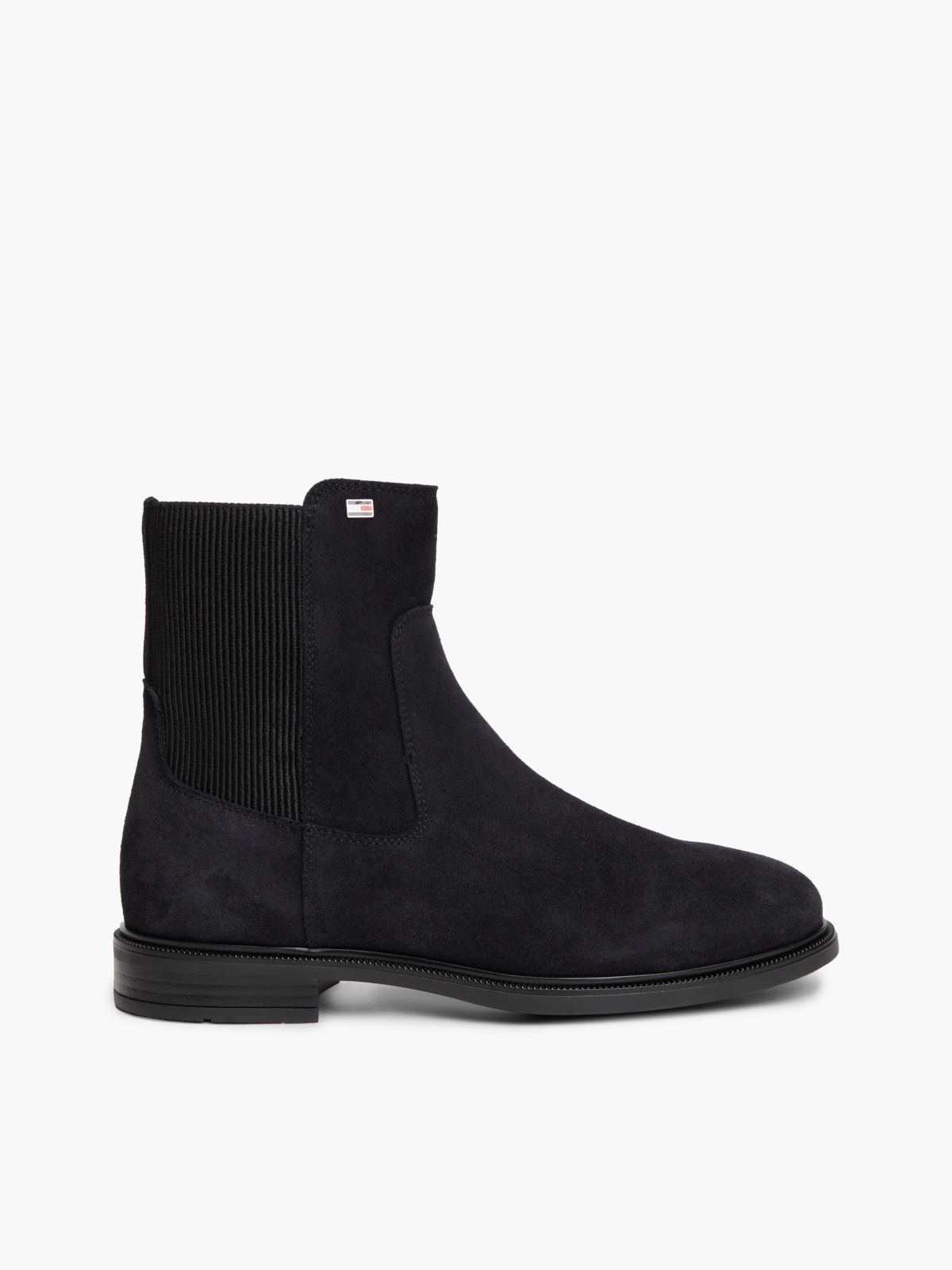 Suede Enamel Flag Chelsea Boots — Blue