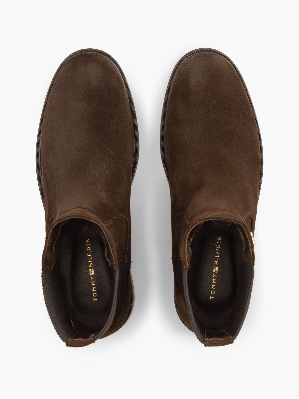 Suede Enamel Flag Chelsea Boots — Brown