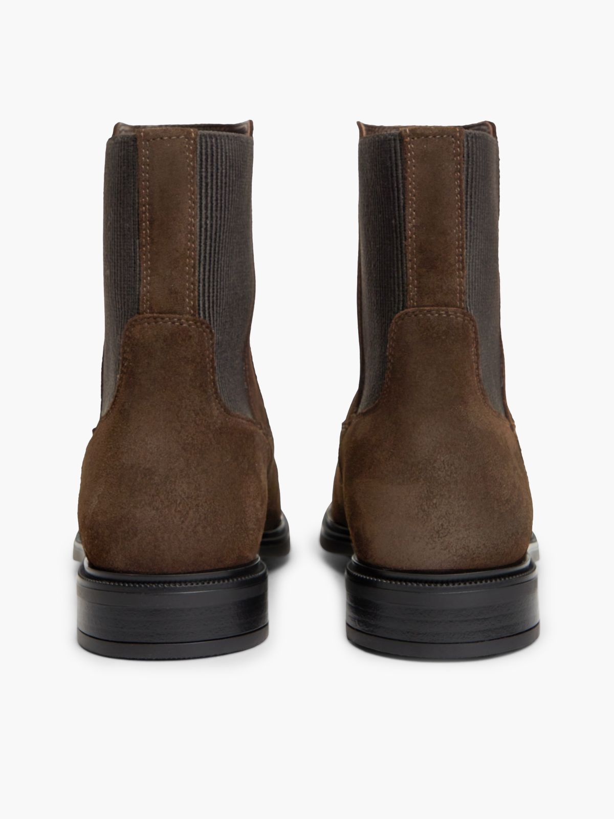 Suede Enamel Flag Chelsea Boots — Brown