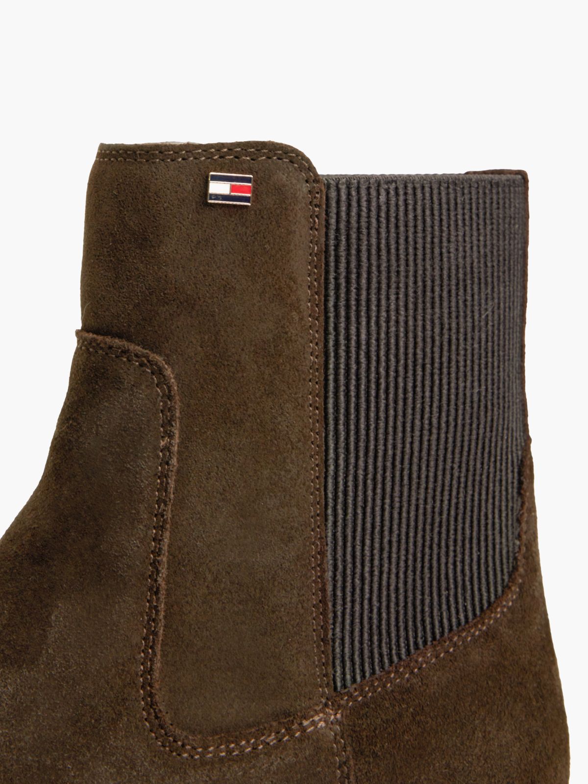Suede Enamel Flag Chelsea Boots — Brown