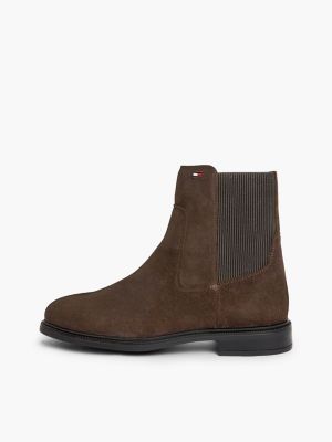 brown suede enamel flag chelsea boots for women tommy hilfiger