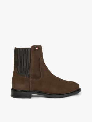 brown suede enamel flag chelsea boots for women tommy hilfiger