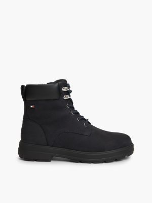 blue waterproof leather lace-up ankle boots for women tommy hilfiger