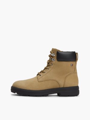 khaki wasserdichte lace-up ankle boots aus leder für damen - tommy hilfiger