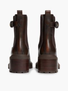 Leather Buckle Block Heel Chelsea Boots — Brown 4