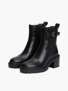 Leather Buckle Block Heel Chelsea Boots — Black 2