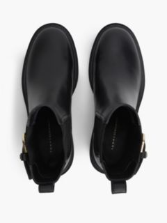 Leather Buckle Block Heel Chelsea Boots — Black 3