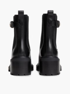 Leather Buckle Block Heel Chelsea Boots — Black 4