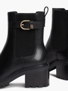 Leather Buckle Block Heel Chelsea Boots — Black 6