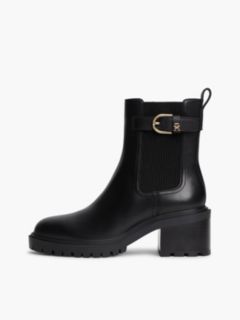 Leather Buckle Block Heel Chelsea Boots — Black 7