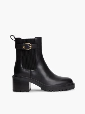 black leather buckle block heel chelsea boots for women tommy hilfiger