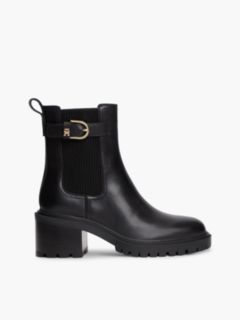 Leather Buckle Block Heel Chelsea Boots — Black 1