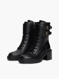 Leather Double Buckle Cleat Biker Boots — Black 2