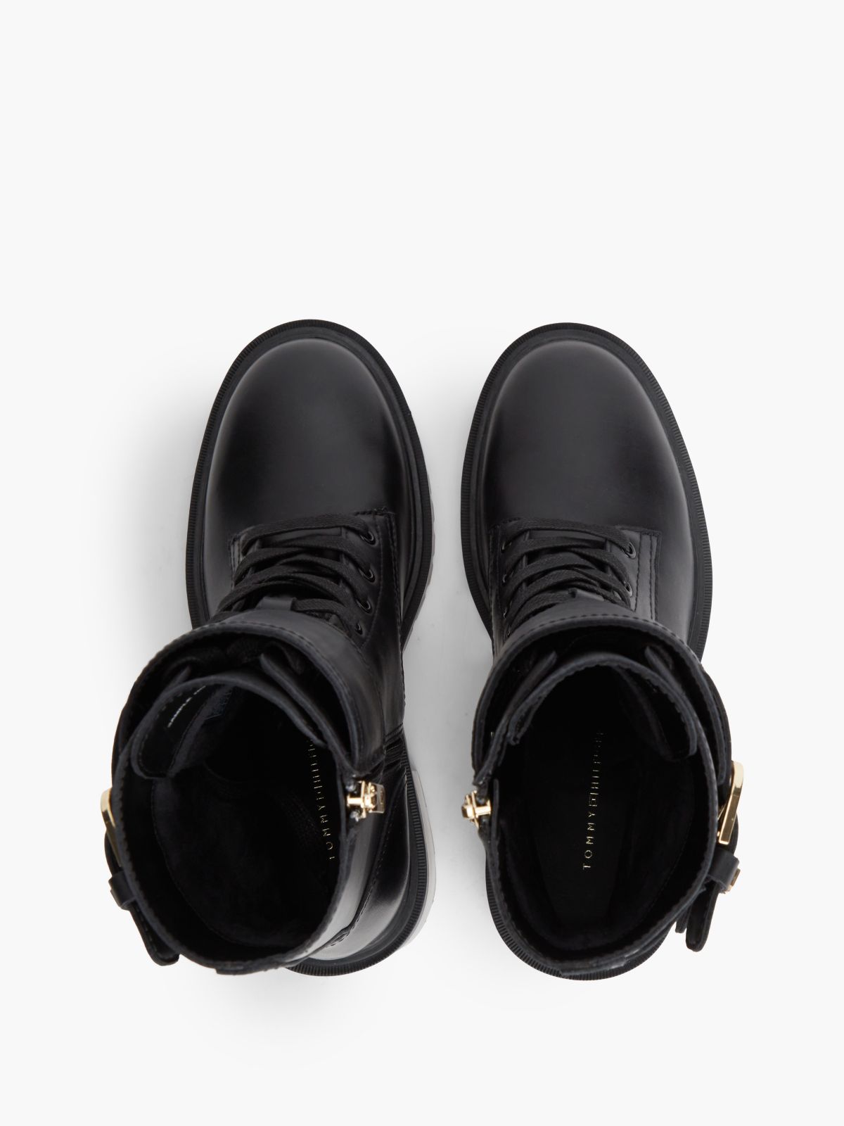 Leather Double Buckle Cleat Biker Boots — Black