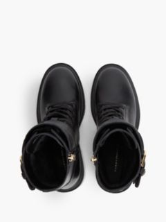 Leather Double Buckle Cleat Biker Boots — Black 3
