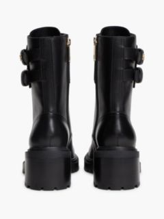 Leather Double Buckle Cleat Biker Boots — Black 4