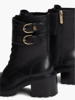 Leather Double Buckle Cleat Biker Boots — Black 6
