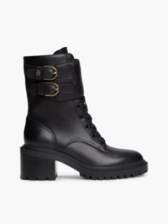 Leather Double Buckle Cleat Biker Boots — Black 1