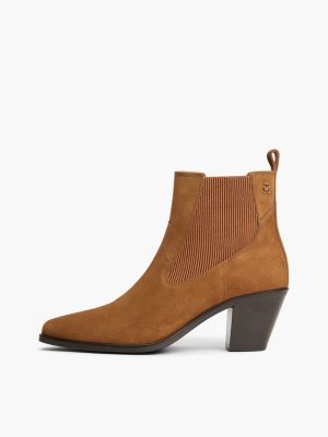 brown suede western chelsea boots for women tommy hilfiger
