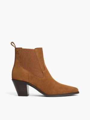 brown suede western chelsea boots for women tommy hilfiger