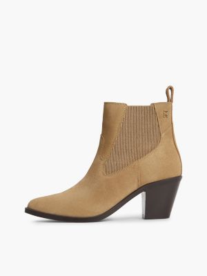 khaki suede western chelsea boots for women tommy hilfiger