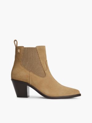 khaki suede western chelsea boots for women tommy hilfiger