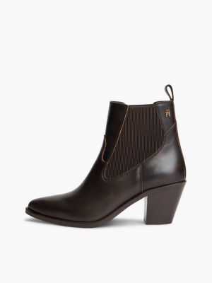 brown leather western chelsea boots for women tommy hilfiger