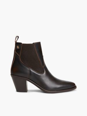 brown leather western chelsea boots for women tommy hilfiger