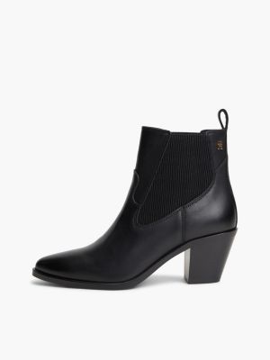 zwart leren western chelsea boot voor dames - tommy hilfiger