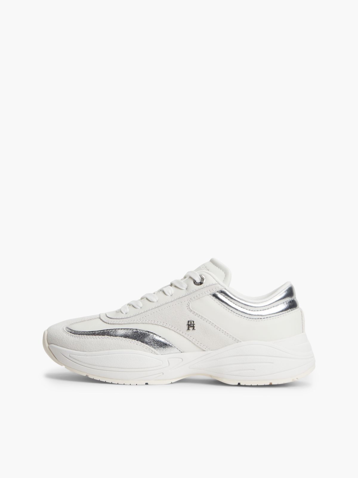 Suede TH Monogram Metallic Trainers — White