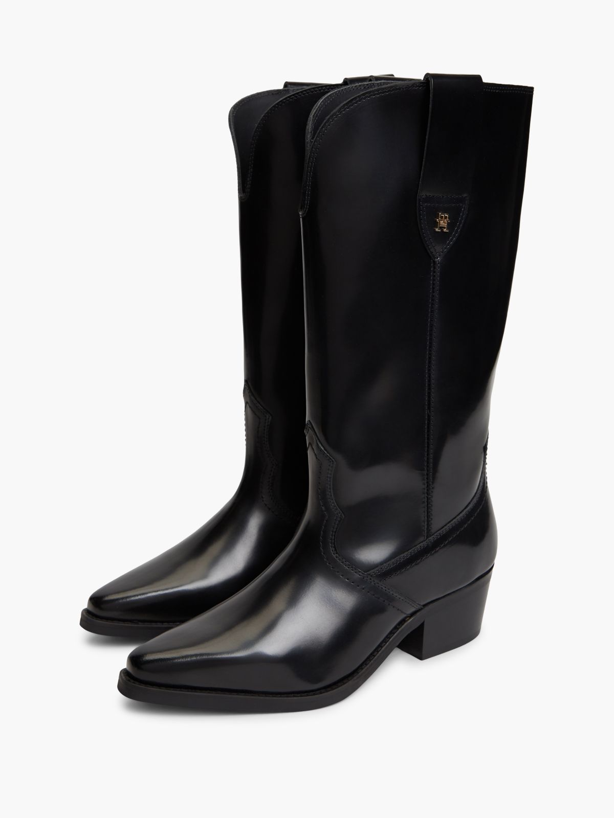 TH Monogram Leather Cowboy Boots — Black