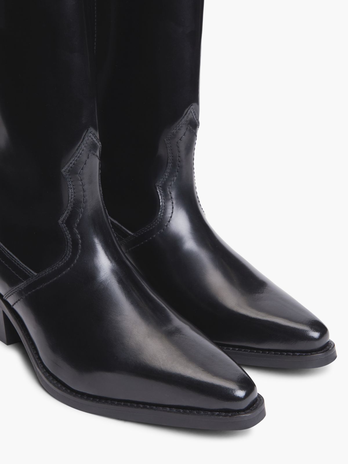 TH Monogram Leather Cowboy Boots — Black