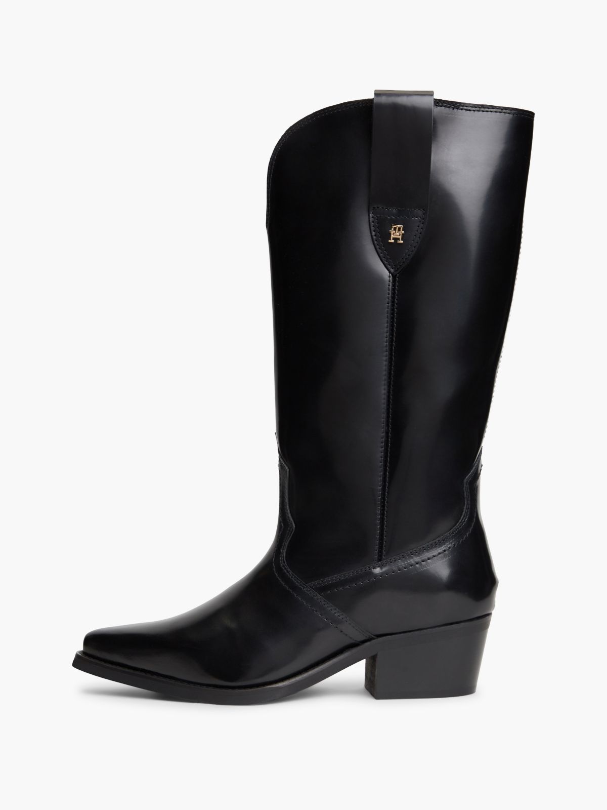 TH Monogram Leather Cowboy Boots — Black