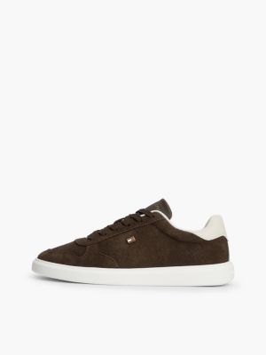 brown lightweight suede court trainers for women tommy hilfiger