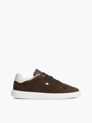 brown lightweight suede court trainers for women tommy hilfiger